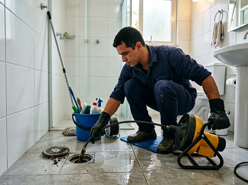 Limpeza e desobstrução de ralo de banheiro e área externa em Porto Alegre
